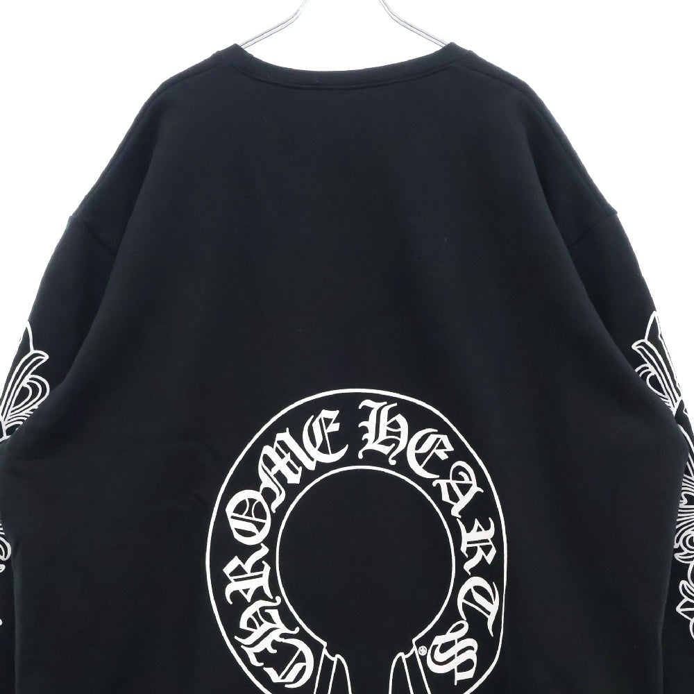 CHROME HEARTS(クロムハーツ) Horseshoe L/S Sweatshirt ホースシュープリント 袖フローラル クルーネックスウェットトレーナー ブラック