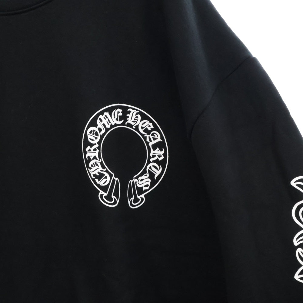 CHROME HEARTS(クロムハーツ) Horseshoe L/S Sweatshirt ホースシュープリント 袖フローラル クルーネックスウェットトレーナー ブラック