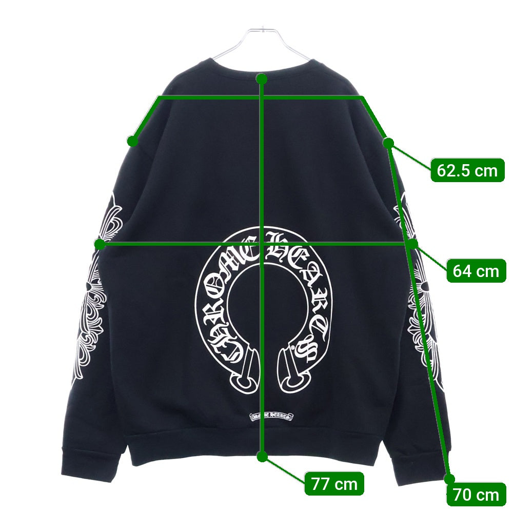 CHROME HEARTS(クロムハーツ) Horseshoe L/S Sweatshirt ホースシュープリント 袖フローラル クルーネックスウェットトレーナー ブラック
