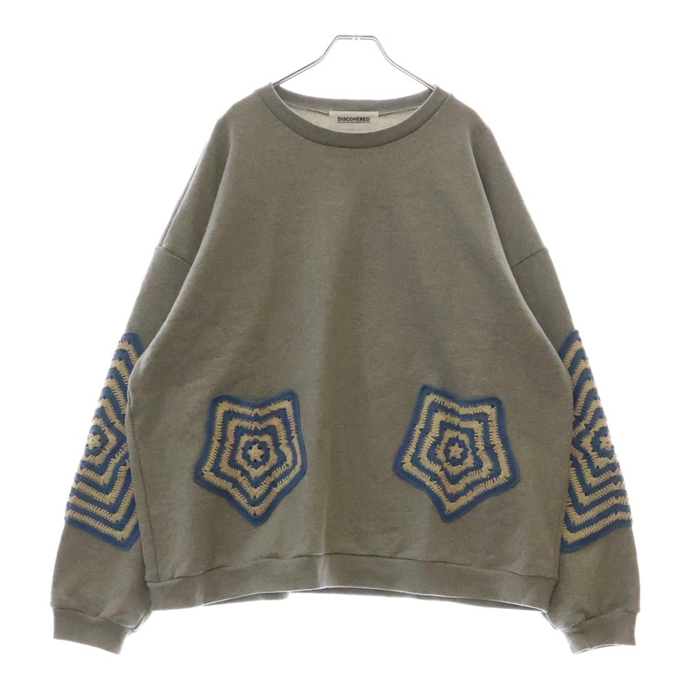 DISCOVERED(ディスカバード) STAR CROCHET SWEAT スター クロシェット クルーネックスウェットトレーナー グレー DC-SS24-CU-07