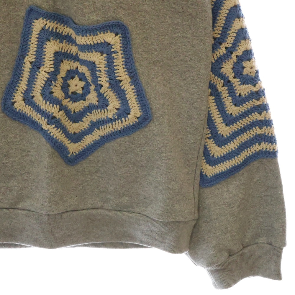 DISCOVERED(ディスカバード) STAR CROCHET SWEAT スター クロシェット クルーネックスウェットトレーナー グレー DC-SS24-CU-07