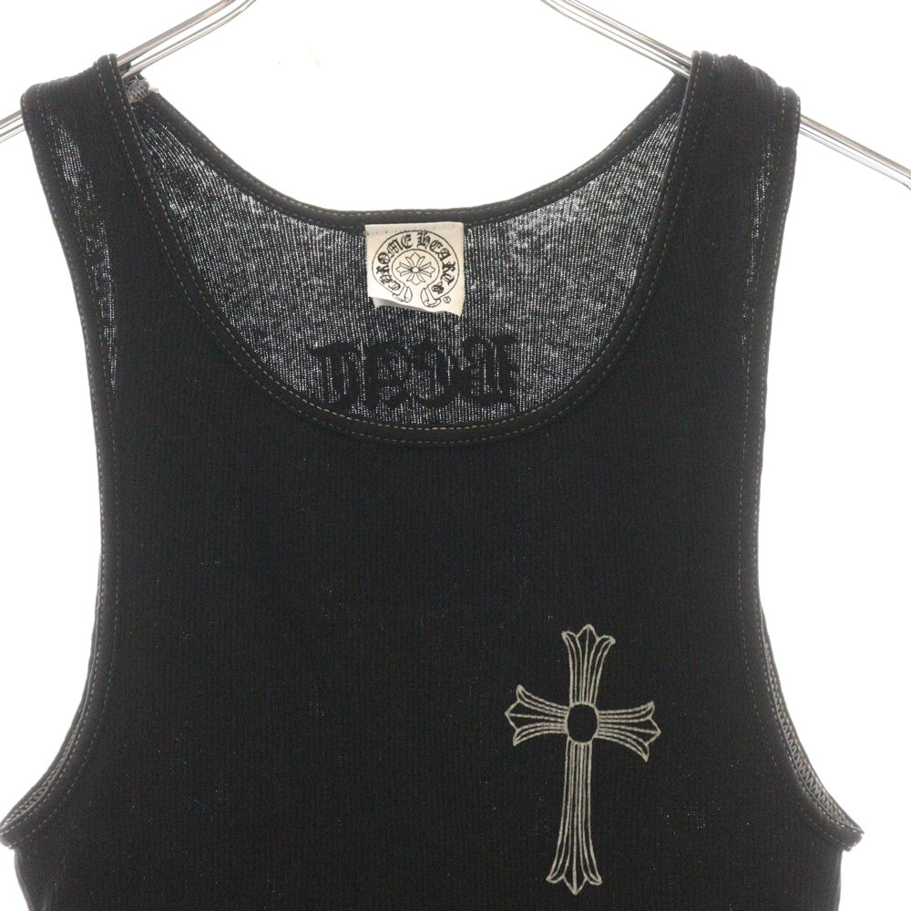 CHROME HEARTS(クロムハーツ) ×KYOSUKE HIMURO CROSS PRINT No-Sleeve ×氷室京介 フロントクロス プリント ノースリーブカットソー タンクトップ ブラック
