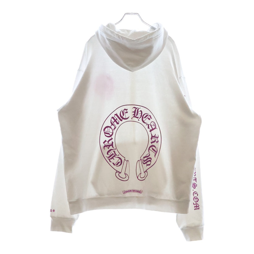 CHROME HEARTS(クロムハーツ) WWW.CHROMEHEARTS.COM HOODIE オンライン限定ホースシューバックプリントプルオーバーパーカー ホワイト/ピンク