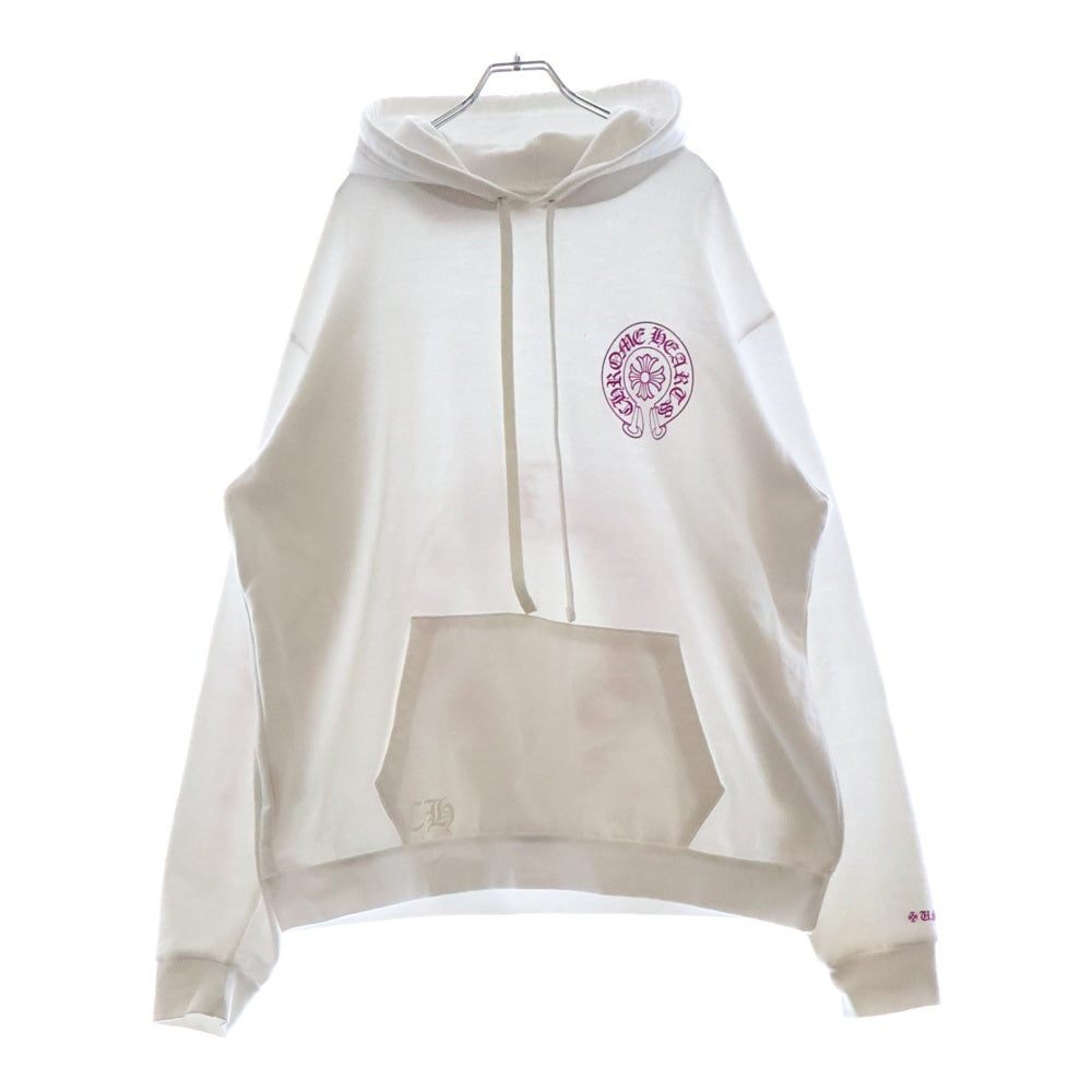 CHROME HEARTS(クロムハーツ) WWW.CHROMEHEARTS.COM HOODIE オンライン限定ホースシューバックプリントプルオーバーパーカー ホワイト/ピンク
