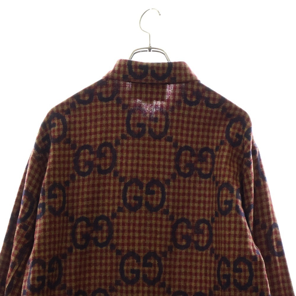 GUCCI(グッチ) マキシ GG ギンガムウール 長袖シャツ 総柄 ブラウン/レッド 756842 ZAOBM