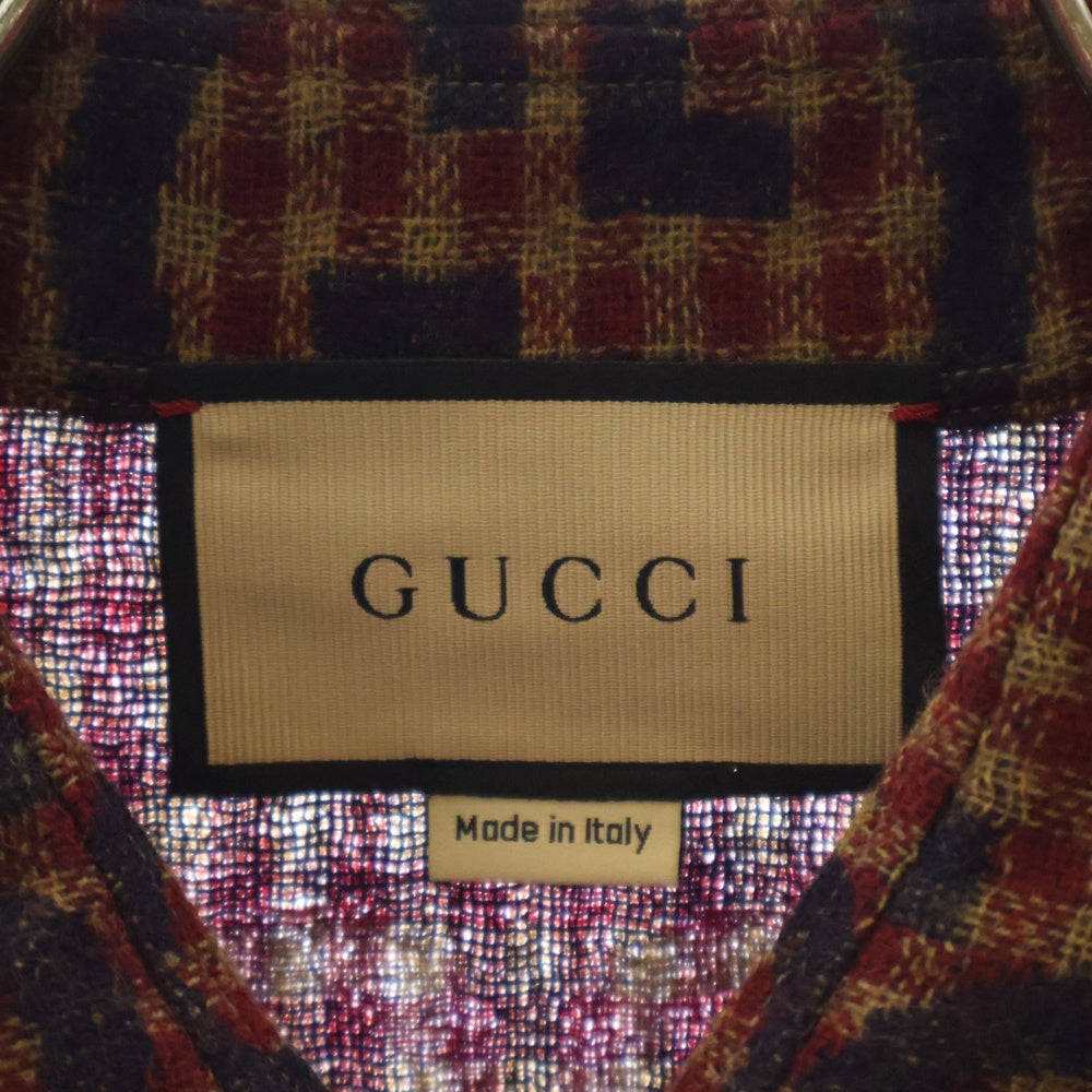 GUCCI(グッチ) マキシ GG ギンガムウール 長袖シャツ 総柄 ブラウン/レッド 756842 ZAOBM
