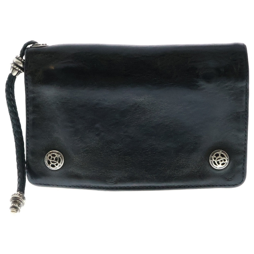 CHROME HEARTS(クロムハーツ) OLD FLRL 2ZIP STRAP オールド フローラルボタン 2ジップ レザーウォレット ブラック