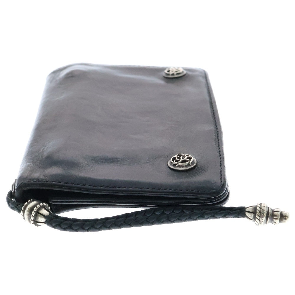 CHROME HEARTS(クロムハーツ) OLD FLRL 2ZIP STRAP オールド フローラルボタン 2ジップ レザーウォレット ブラック