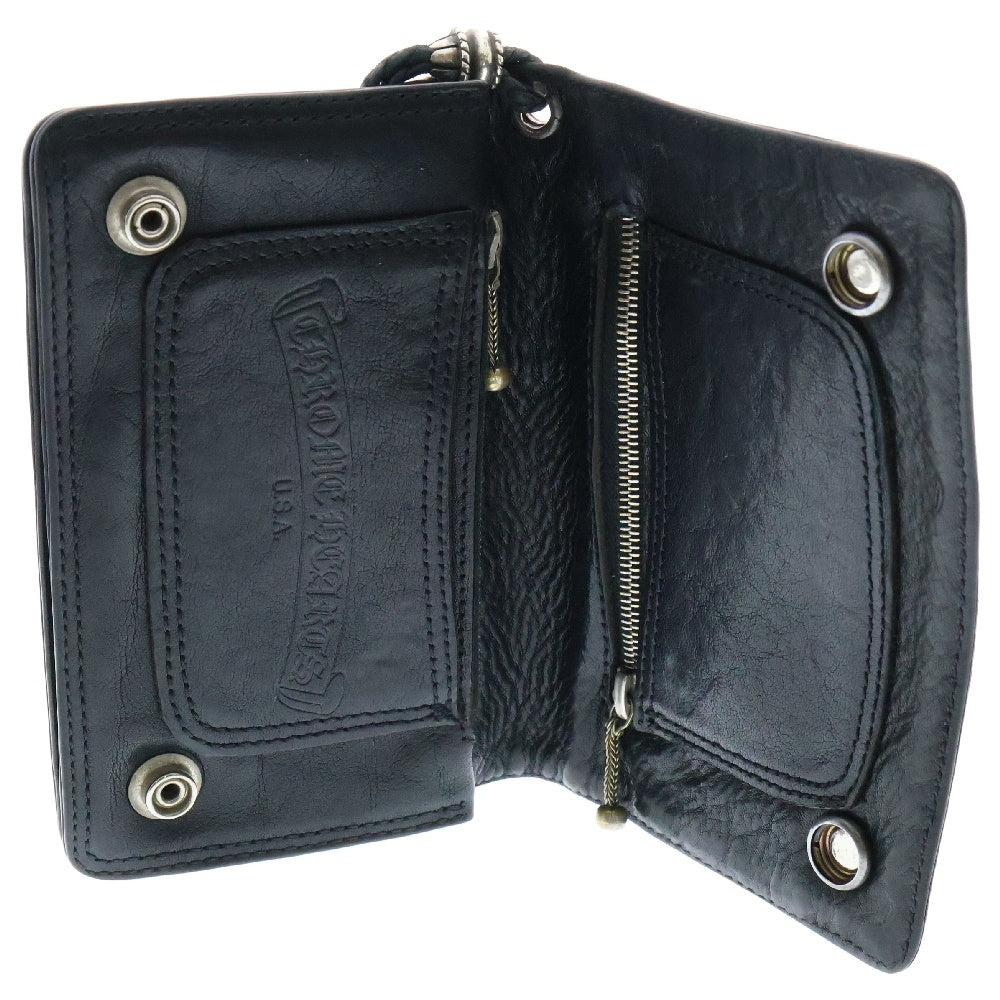 CHROME HEARTS(クロムハーツ) OLD FLRL 2ZIP STRAP オールド フローラルボタン 2ジップ レザーウォレット ブラック