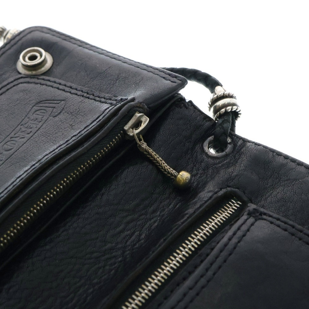 CHROME HEARTS(クロムハーツ) OLD FLRL 2ZIP STRAP オールド フローラルボタン 2ジップ レザーウォレット ブラック