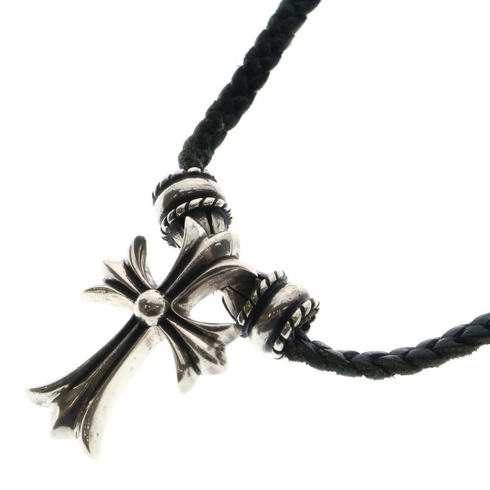 CHROME HEARTS(クロムハーツ) CH CRS SML CL スモールCHクロス クリンプト レザーブレイド ネックレス シルバー/ブラック BCA217