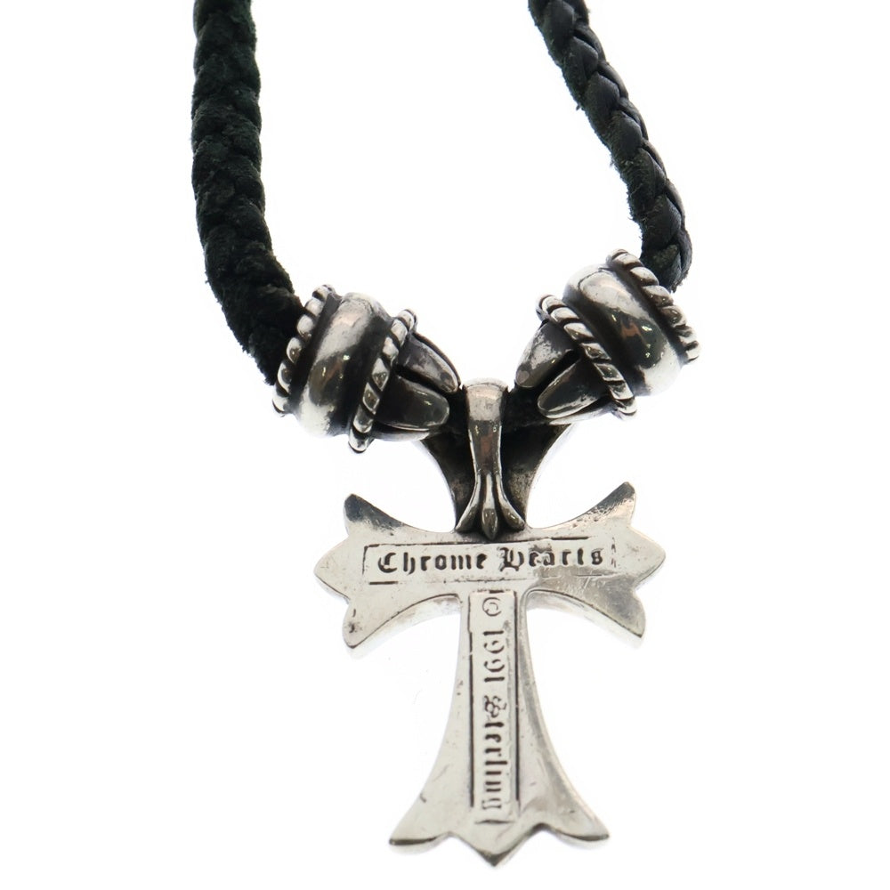 CHROME HEARTS(クロムハーツ) CH CRS SML CL スモールCHクロス クリンプト レザーブレイド ネックレス シルバー/ブラック BCA217