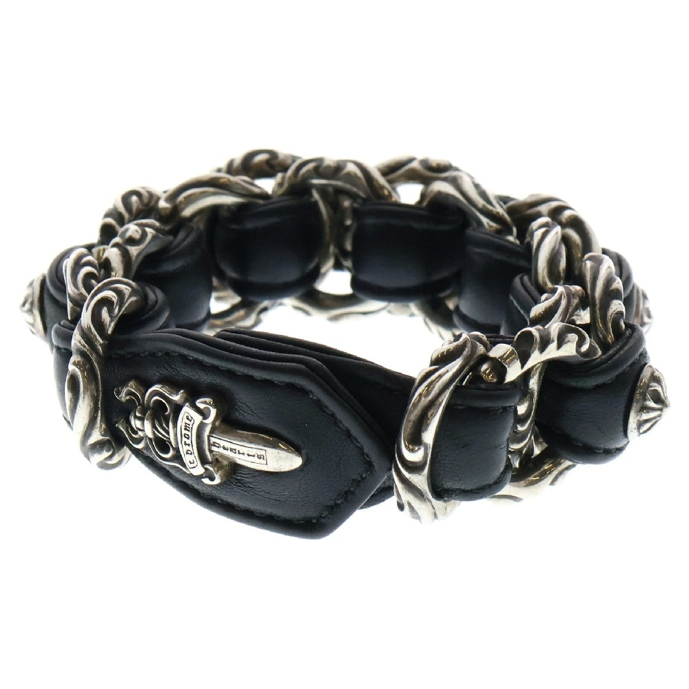 CHROME HEARTS(クロムハーツ) WVN ダブルスクロール レザーブレスレット シルバー/ブラック