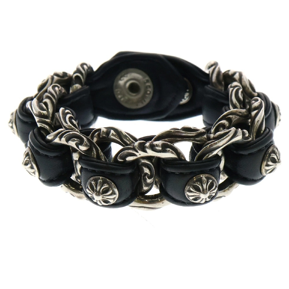 CHROME HEARTS(クロムハーツ) WVN ダブルスクロール レザーブレスレット シルバー/ブラック