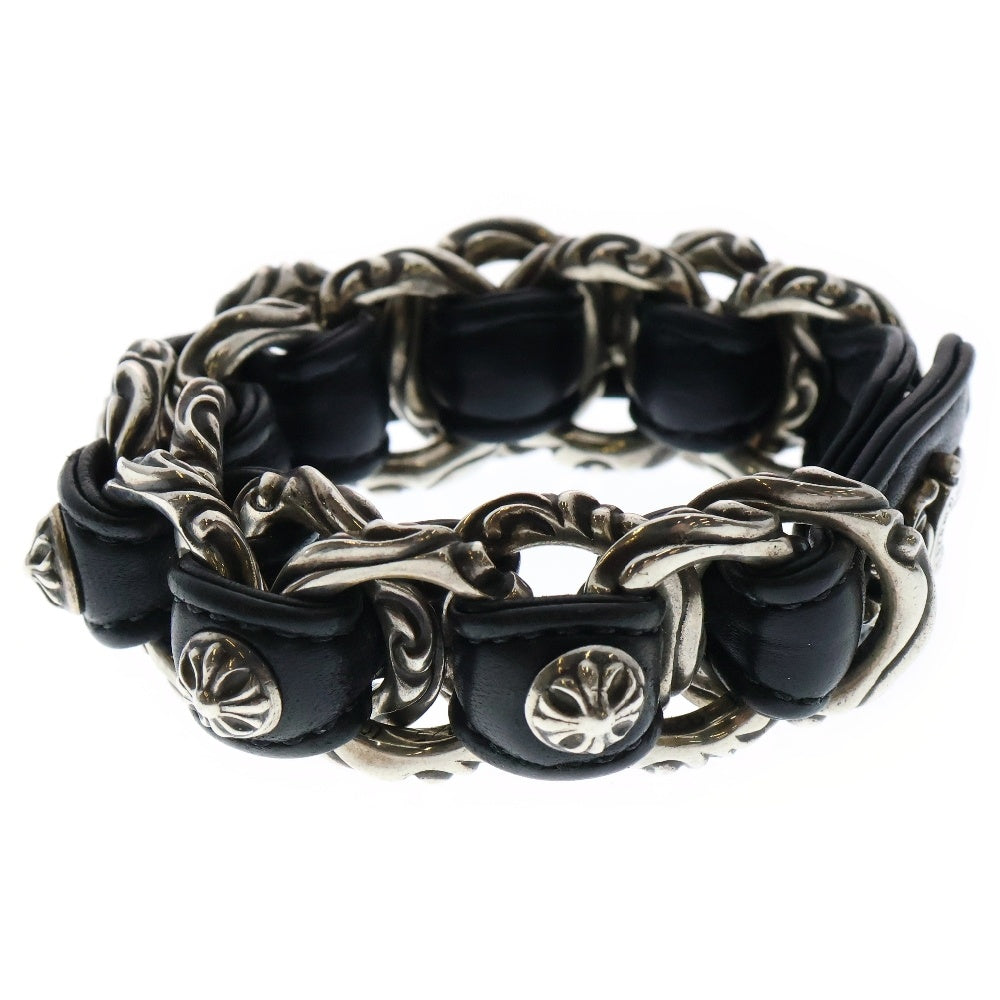 CHROME HEARTS(クロムハーツ) WVN ダブルスクロール レザーブレスレット シルバー/ブラック