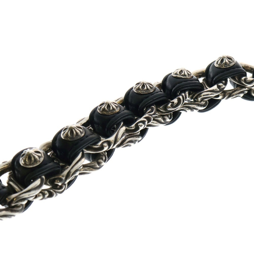 CHROME HEARTS(クロムハーツ) WVN ダブルスクロール レザーブレスレット シルバー/ブラック