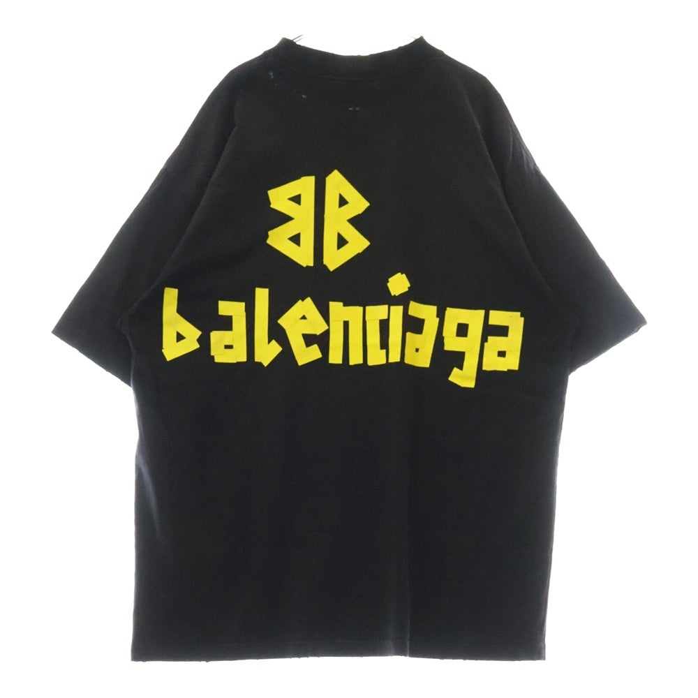 BALENCIAGA(バレンシアガ) 23SS ユーズド加工 テープロゴ 半袖Tシャツ 739784 ブラック