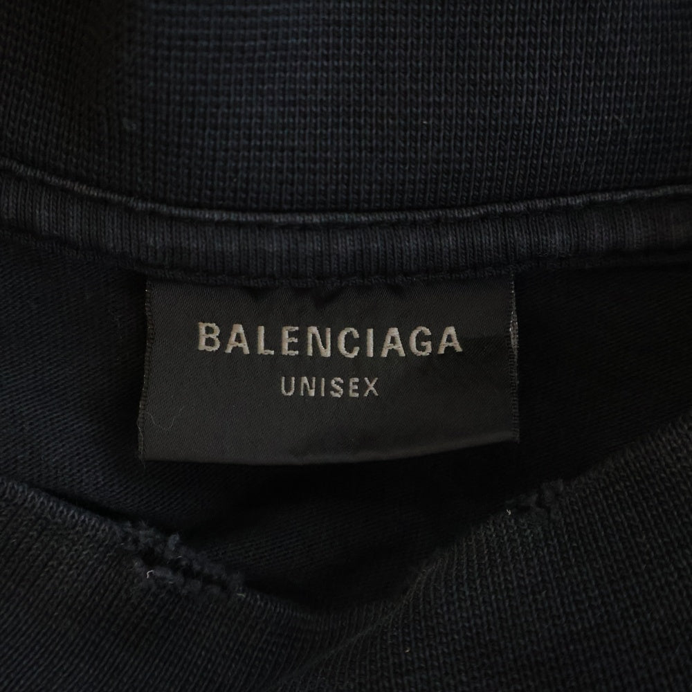 BALENCIAGA(バレンシアガ) 23SS ユーズド加工 テープロゴ 半袖Tシャツ 739784 ブラック