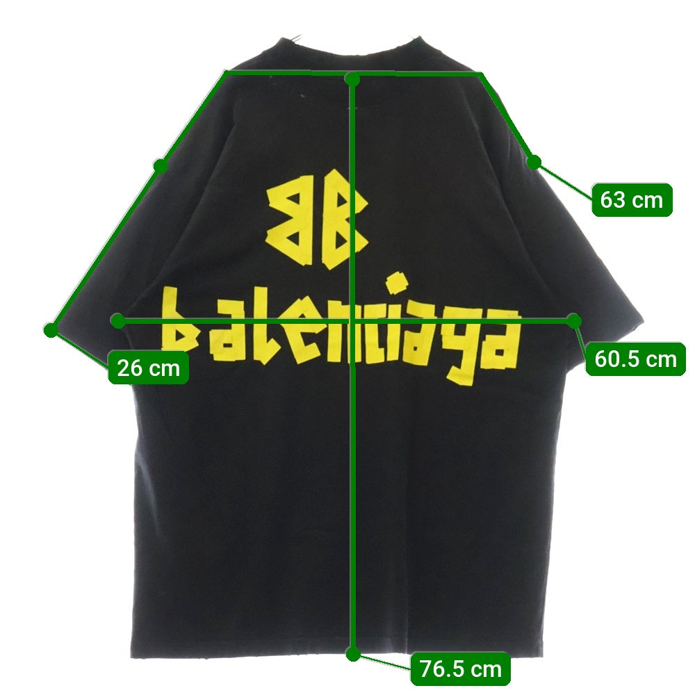 BALENCIAGA(バレンシアガ) 23SS ユーズド加工 テープロゴ 半袖Tシャツ 739784 ブラック