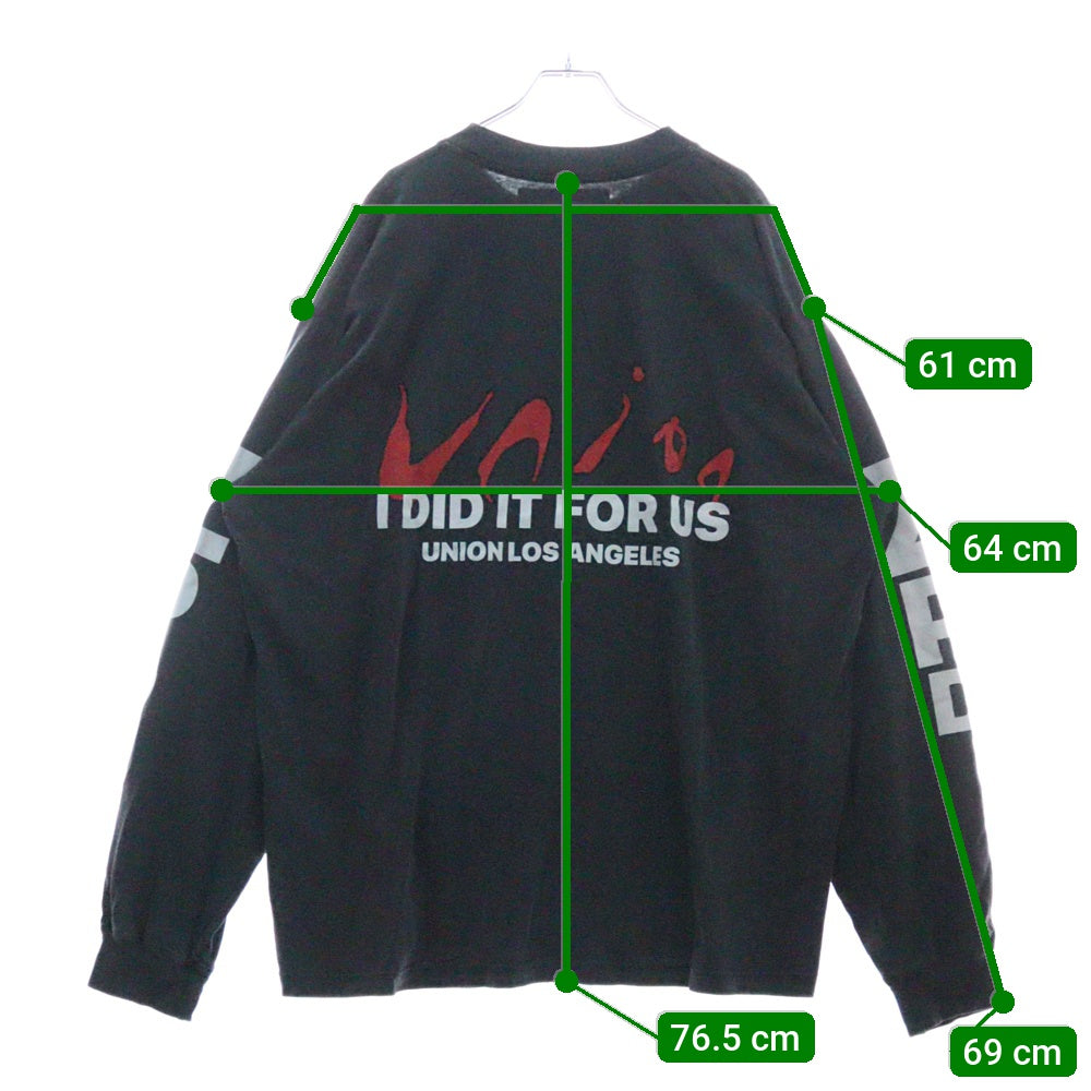 UNION(ユニオン) 22AW PROXIMAL LS TEE 両面プリント ロングスリーブ Tシャツ グレー