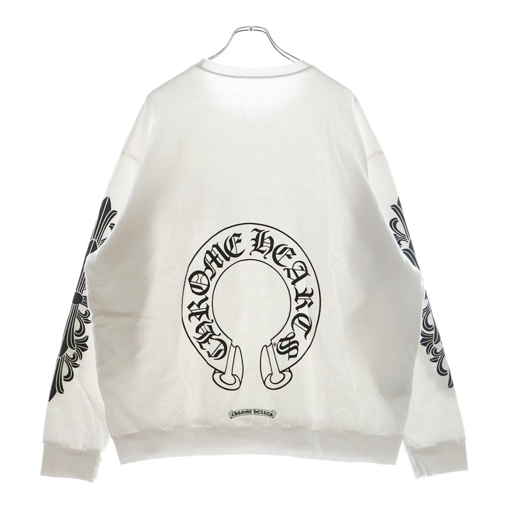 CHROME HEARTS(クロムハーツ) Horseshoe L/S Sweatshirt ホースシュープリント 袖フローラル スウェットトレーナー ホワイト