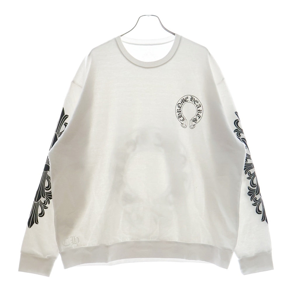CHROME HEARTS(クロムハーツ) Horseshoe L/S Sweatshirt ホースシュープリント 袖フローラル スウェットトレーナー ホワイト