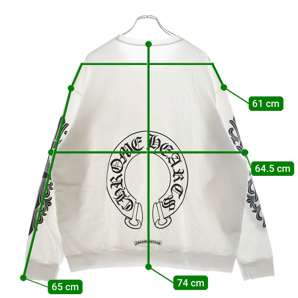 CHROME HEARTS(クロムハーツ) Horseshoe L/S Sweatshirt ホースシュープリント 袖フローラル スウェットトレーナー ホワイト