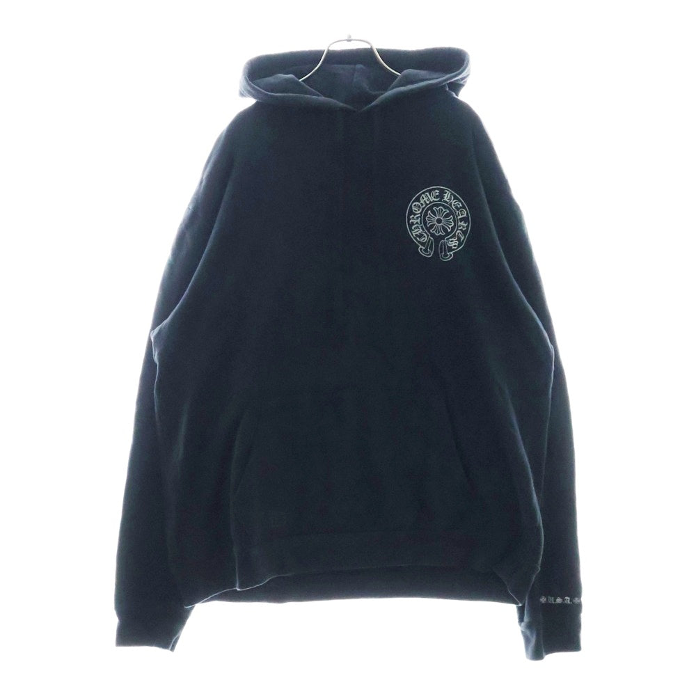 CHROME HEARTS(クロムハーツ) WWW.CHROMEHEARTS.COM SILVER GLITTER HOODIE オンライン限定ホースシューバックプリントプルオーバーパーカー ブラック