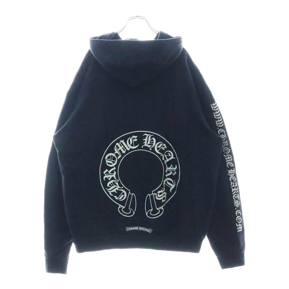 CHROME HEARTS(クロムハーツ) WWW.CHROMEHEARTS.COM SILVER GLITTER HOODIE オンライン限定ホースシューバックプリントプルオーバーパーカー ブラック