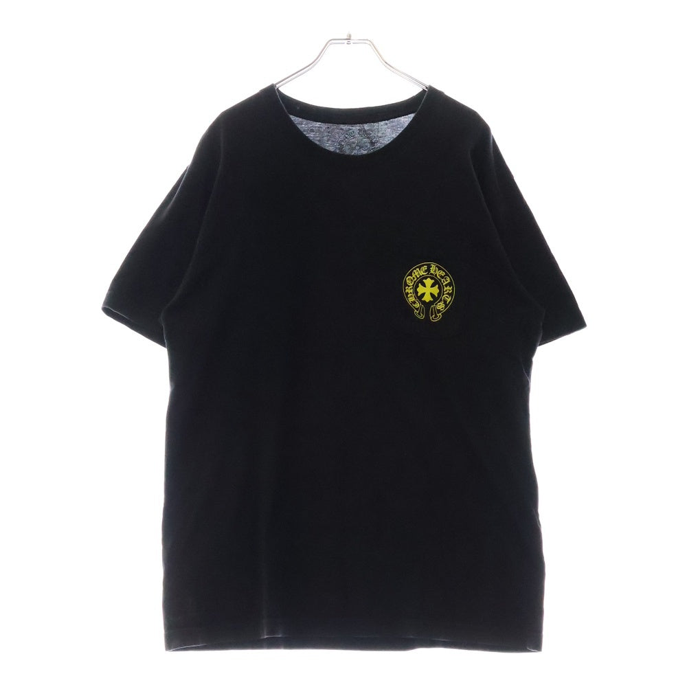 CHROME HEARTS(クロムハーツ) CH T-SHRT フロントホースシュー 英字バックプリント 半袖Tシャツ カットソー ブラック /イエロー