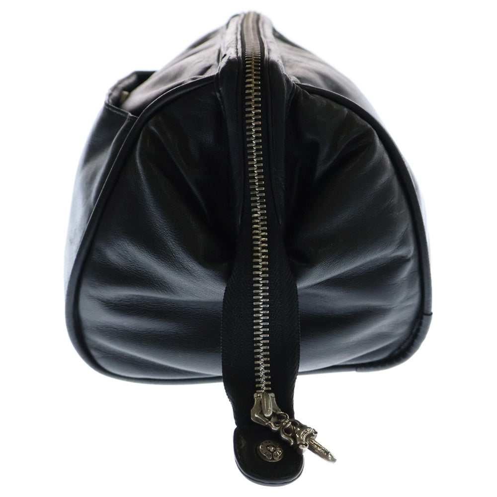 CHROME HEARTS(クロムハーツ) COSMETIC POUCH クロスパッチ付き ダガージップ 化粧ポーチ レザー ブラック