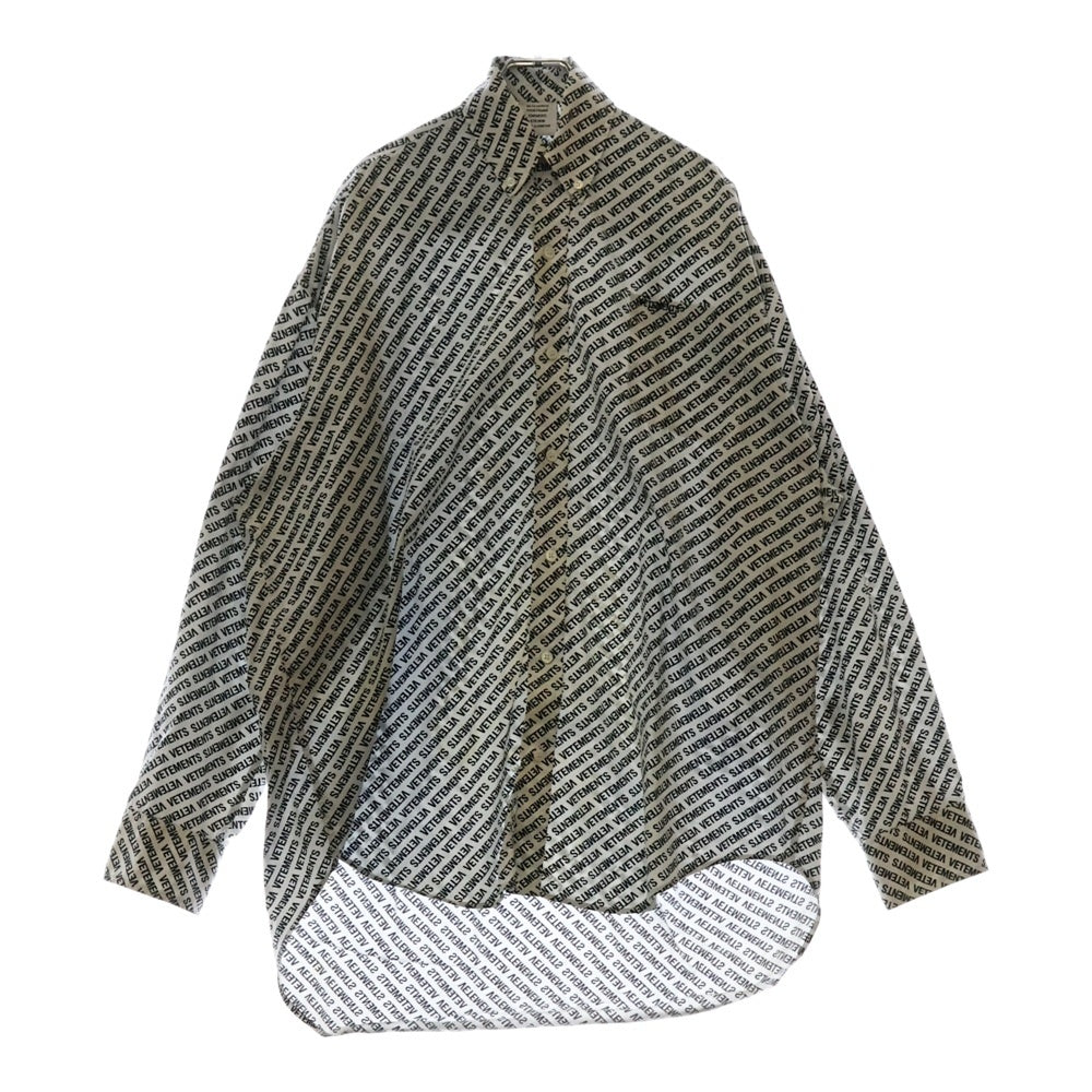 VETEMENTS(ヴェトモン) 18SS MONOGRAM OVERSIZED BD SHIRT モノグラム オーバーサイズ ボタンダウン 長袖 シャツ ブラック/ホワイト WSS18SH2