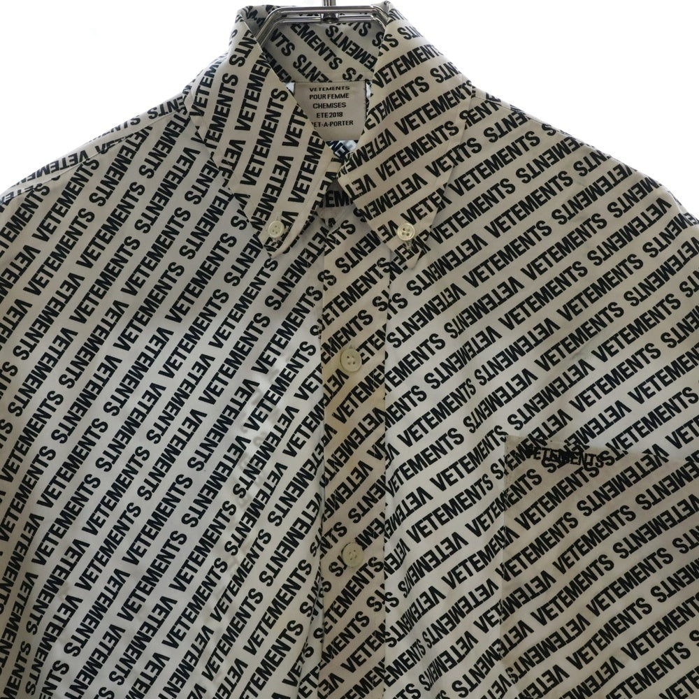 VETEMENTS(ヴェトモン) 18SS MONOGRAM OVERSIZED BD SHIRT モノグラム オーバーサイズ ボタンダウン 長袖 シャツ ブラック/ホワイト WSS18SH2