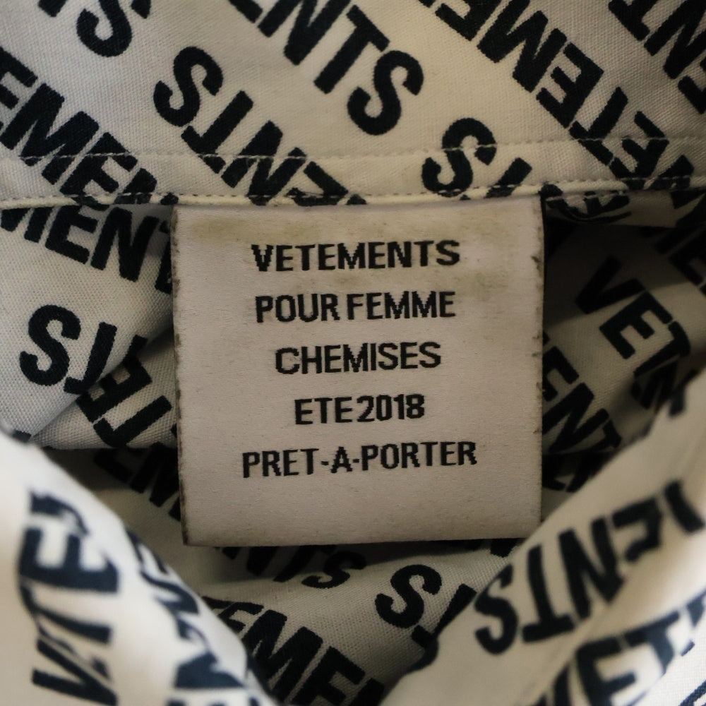 VETEMENTS(ヴェトモン) 18SS MONOGRAM OVERSIZED BD SHIRT モノグラム オーバーサイズ ボタンダウン 長袖 シャツ ブラック/ホワイト WSS18SH2