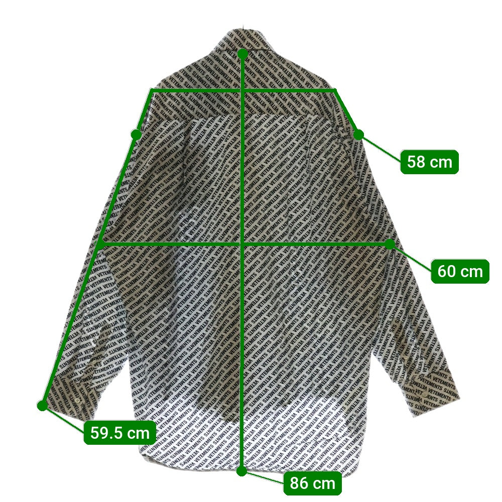 VETEMENTS(ヴェトモン) 18SS MONOGRAM OVERSIZED BD SHIRT モノグラム オーバーサイズ ボタンダウン 長袖 シャツ ブラック/ホワイト WSS18SH2
