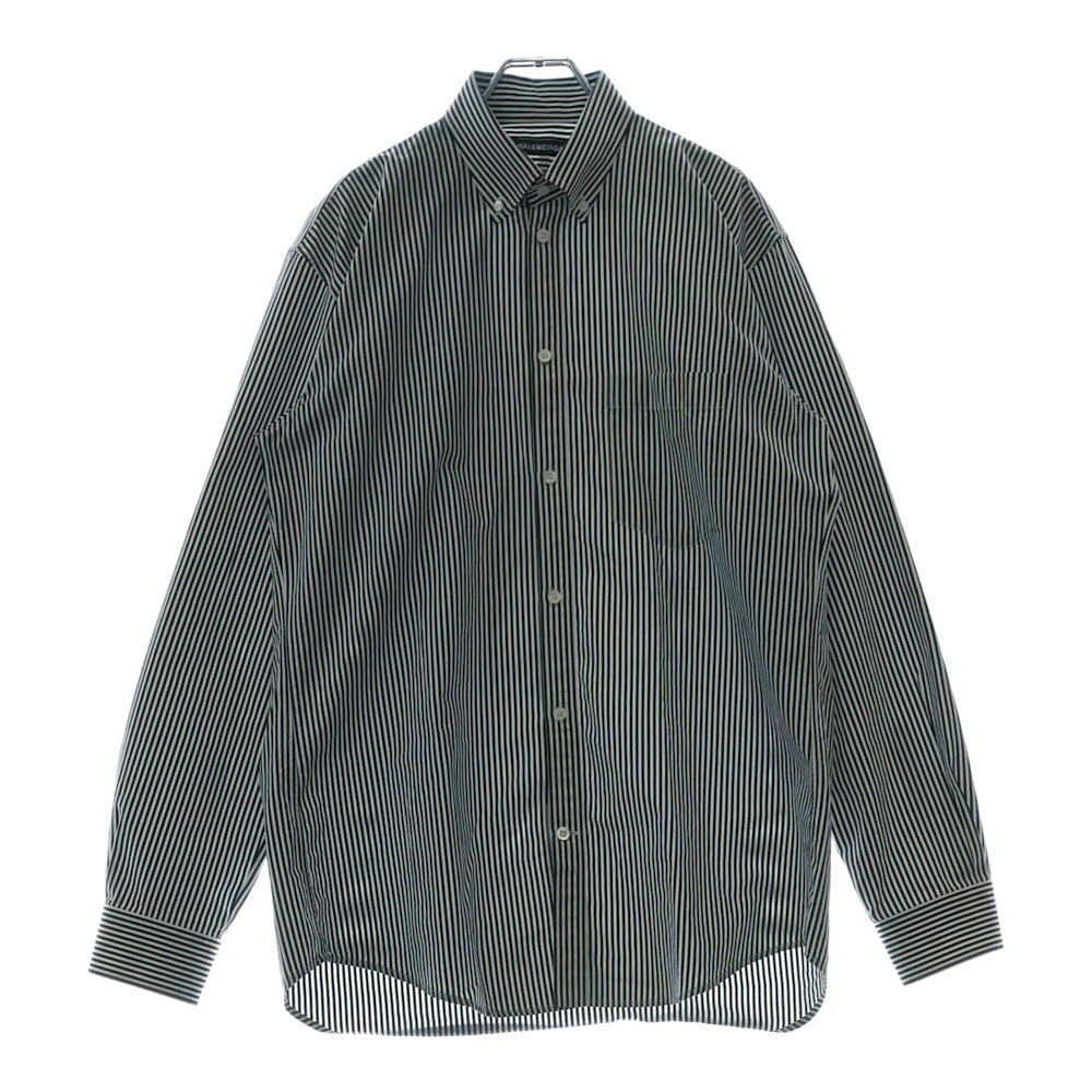 BALENCIAGA(バレンシアガ) 19AW バックロゴプリントオーバーサイズストライプ長袖シャツ ホワイト/ブラック 556878 TFM07