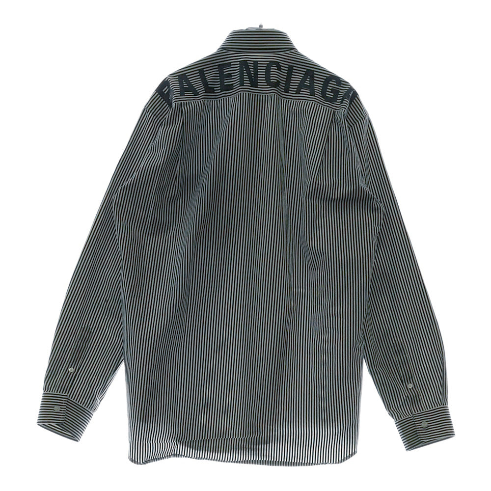 BALENCIAGA(バレンシアガ) 19AW バックロゴプリントオーバーサイズストライプ長袖シャツ ホワイト/ブラック 556878 TFM07