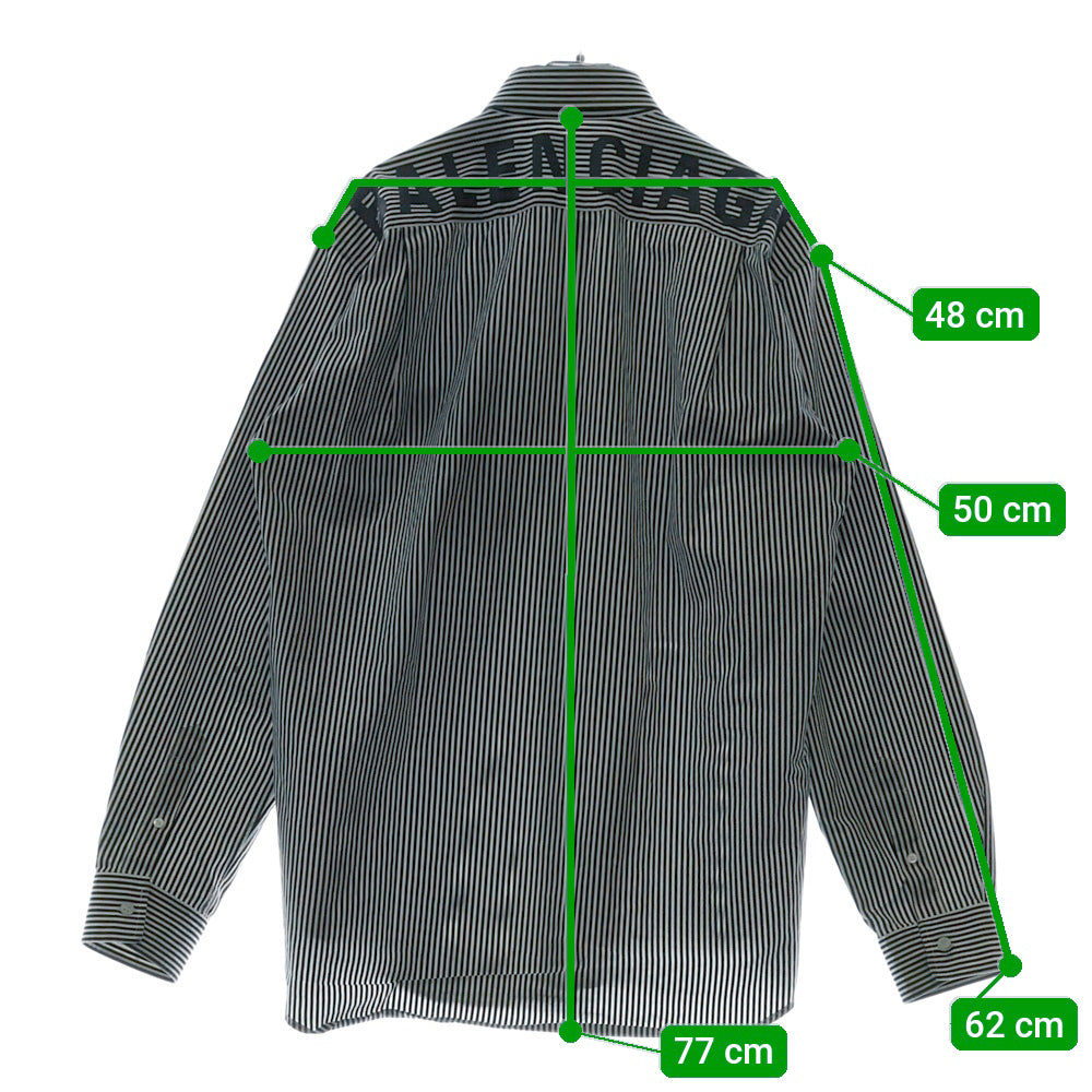 BALENCIAGA(バレンシアガ) 19AW バックロゴプリントオーバーサイズストライプ長袖シャツ ホワイト/ブラック 556878 TFM07
