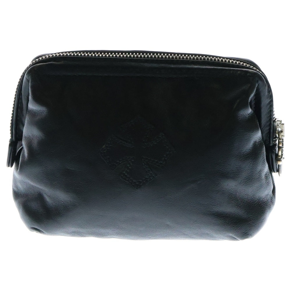 CHROME HEARTS(クロムハーツ) COSMETIC POUCH CHプラスパッチ ダガージップ レザーポーチ コスメポーチ ブラック