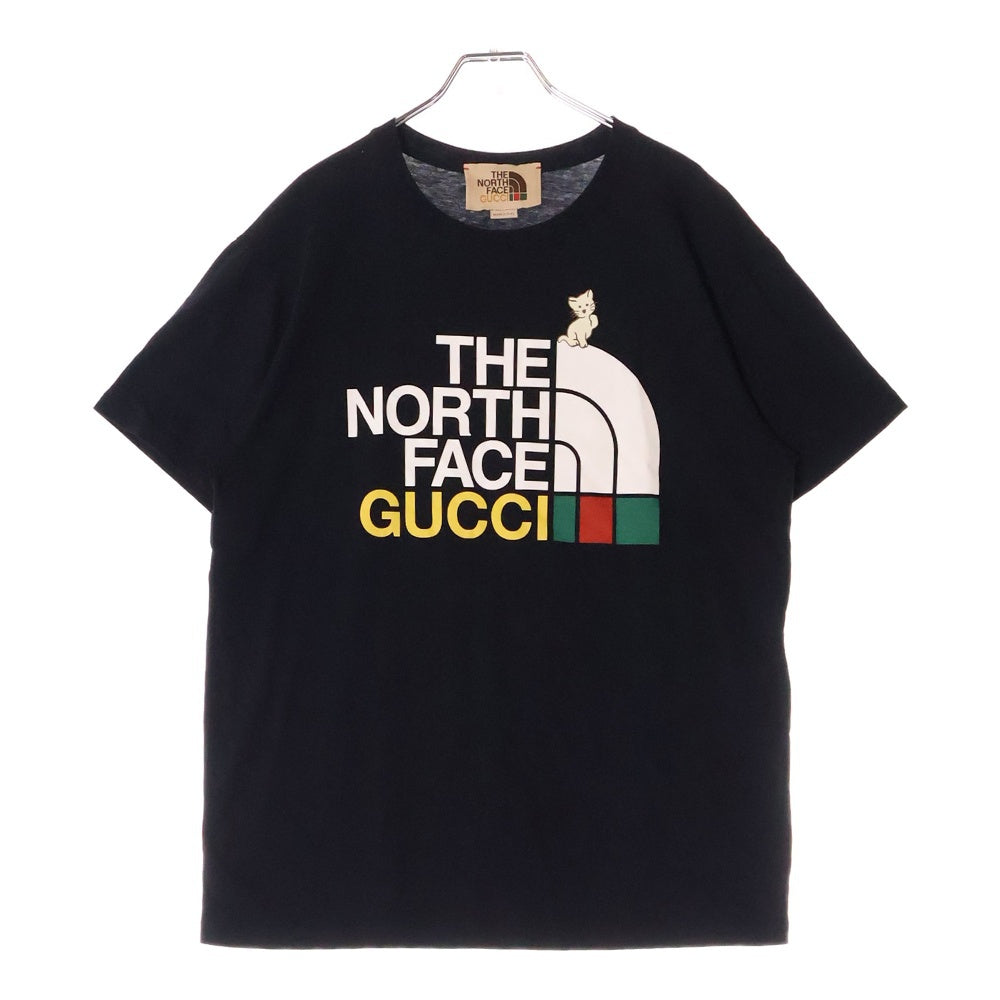 GUCCI(グッチ) 21AW×THE NORTH FACE ザノースフェイス キャット ロゴ プリント 半袖Tシャツ ブラック 615044 XJDTG