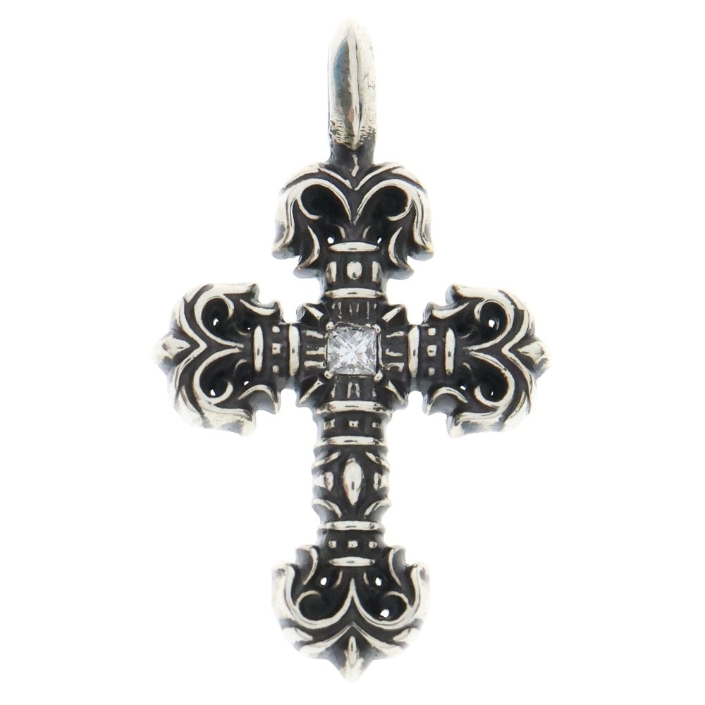 CHROME HEARTS(クロムハーツ) CHARM FILIGREE TINY 1 DIA タイニーフィリグリークロス 1ダイヤ チャーム シルバーネックレストップ シルバー