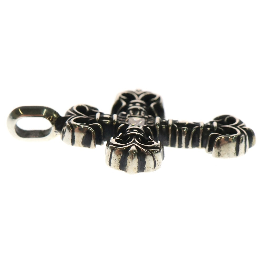 CHROME HEARTS(クロムハーツ) CHARM FILIGREE TINY 1 DIA タイニーフィリグリークロス 1ダイヤ チャーム シルバーネックレストップ シルバー