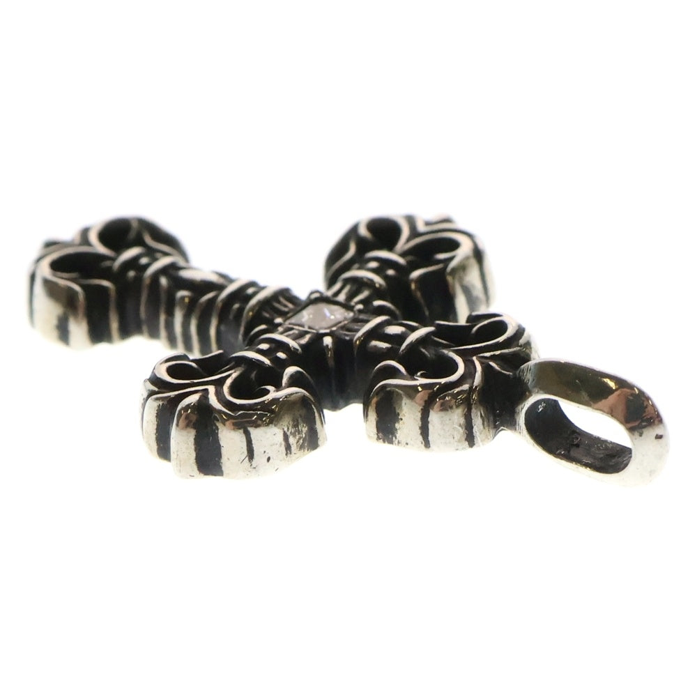 CHROME HEARTS(クロムハーツ) CHARM FILIGREE TINY 1 DIA タイニーフィリグリークロス 1ダイヤ チャーム シルバーネックレストップ シルバー