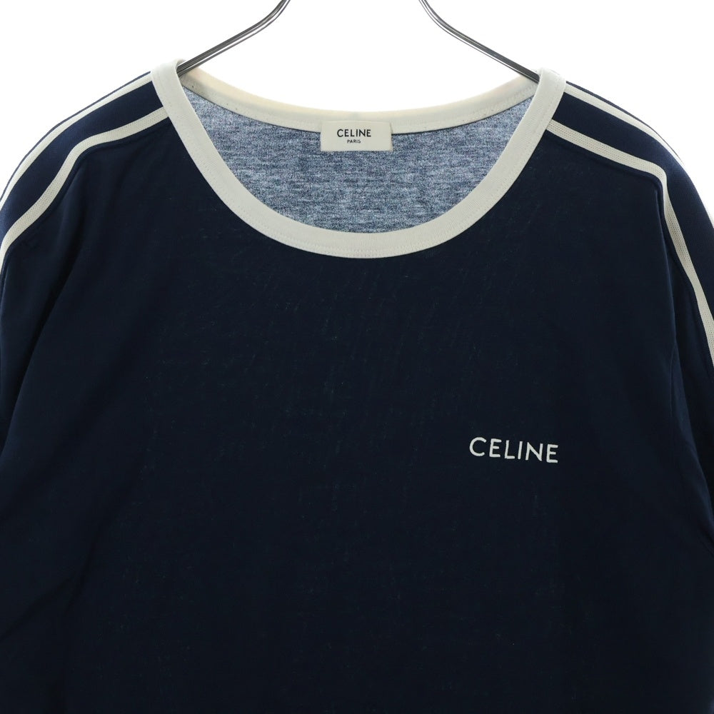 CELINE(セリーヌ) フロントロゴ コットンルーズシルエット 半袖カットソー Tシャツ ネイビー/ホワイト 2X15N671Q 07HC