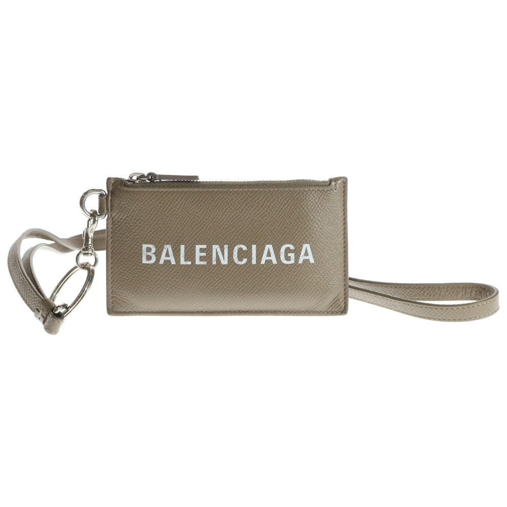 BALENCIAGA(バレンシアガ) CASH ストラップ付 ロゴ レザー カードケース コインケース 594548 ブラウン