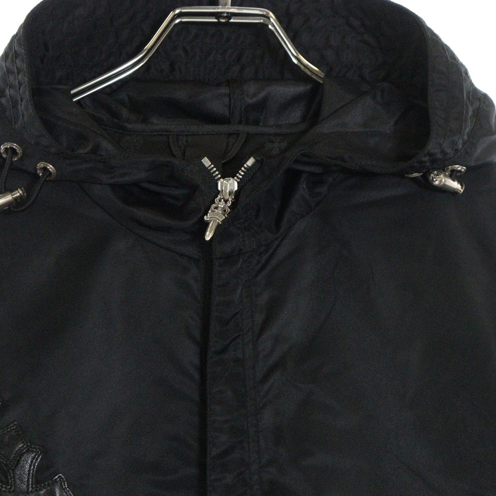 CHROME HEARTS(クロムハーツ) PUDDLES セメタリークロスパッチジップアップナイロンフーデッドコート モッズコート ブラック パドルス