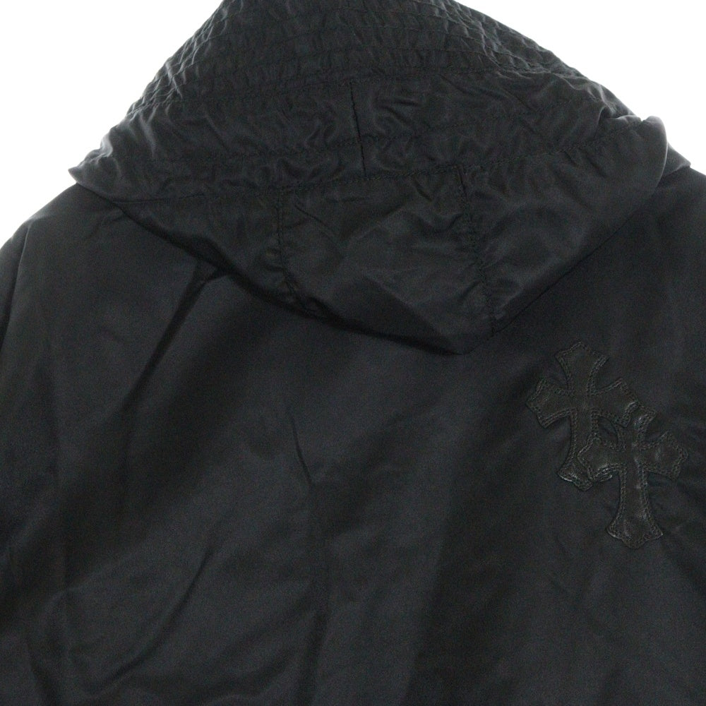 CHROME HEARTS(クロムハーツ) PUDDLES セメタリークロスパッチジップアップナイロンフーデッドコート モッズコート ブラック パドルス