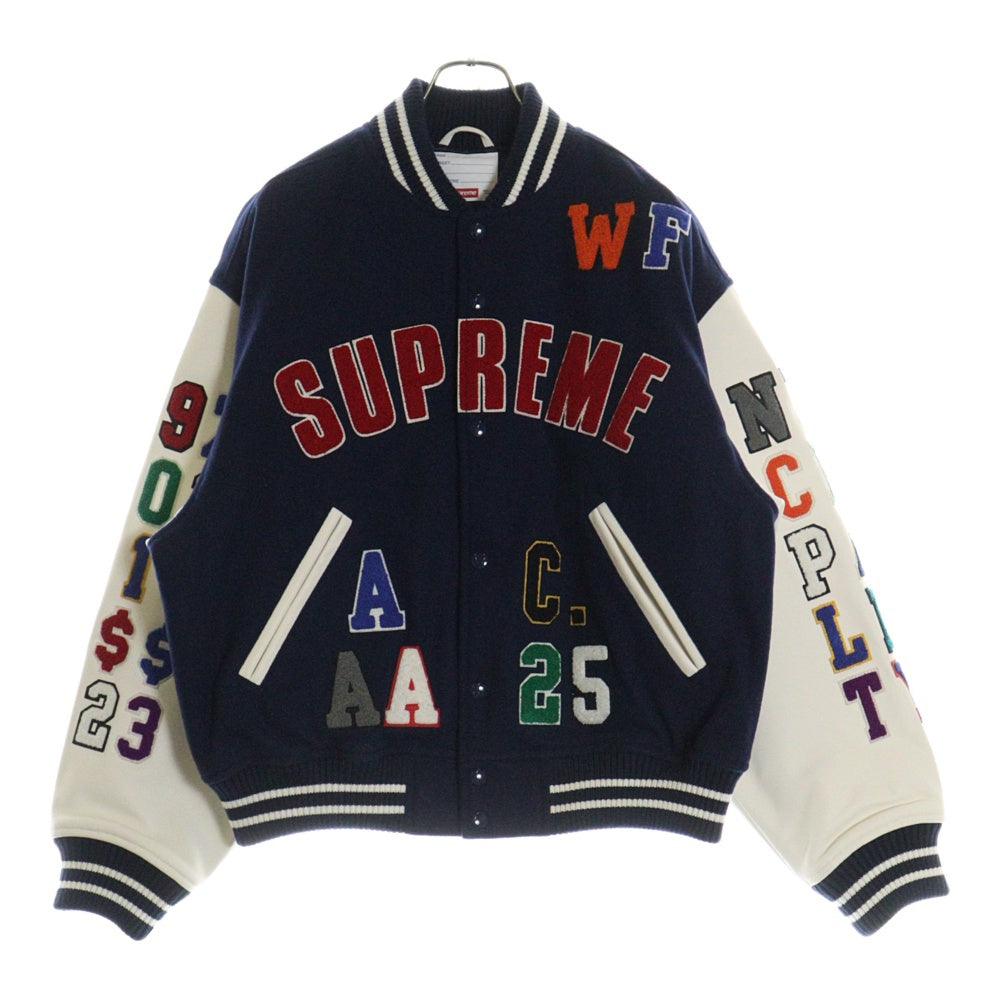 SUPREME(シュプリーム) 25SS Praise Varsity Jacket プレイズ バーシティ スタジャン ネイビー/ホワイト