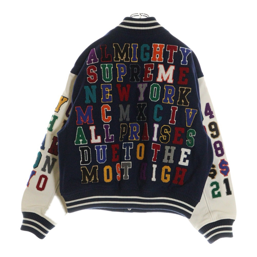 SUPREME(シュプリーム) 25SS Praise Varsity Jacket プレイズ バーシティ スタジャン ネイビー/ホワイト