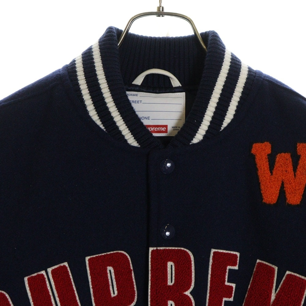 SUPREME(シュプリーム) 25SS Praise Varsity Jacket プレイズ バーシティ スタジャン ネイビー/ホワイト